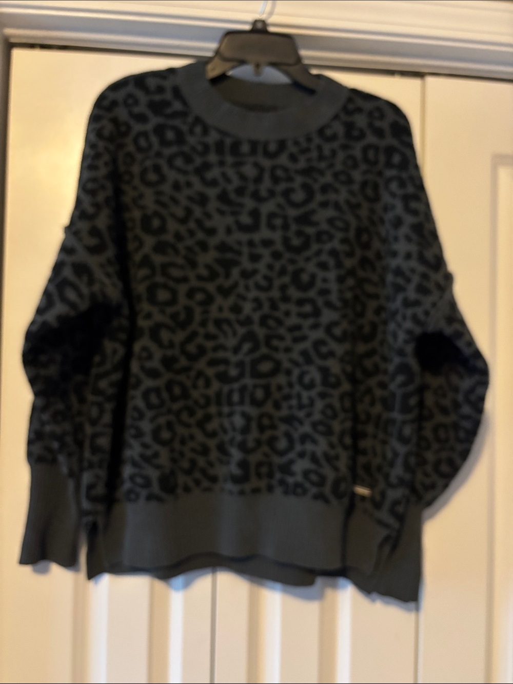 Abercrombie & Fitch Charcoal and Black Leopard Crewneck “soft AF”Sweater